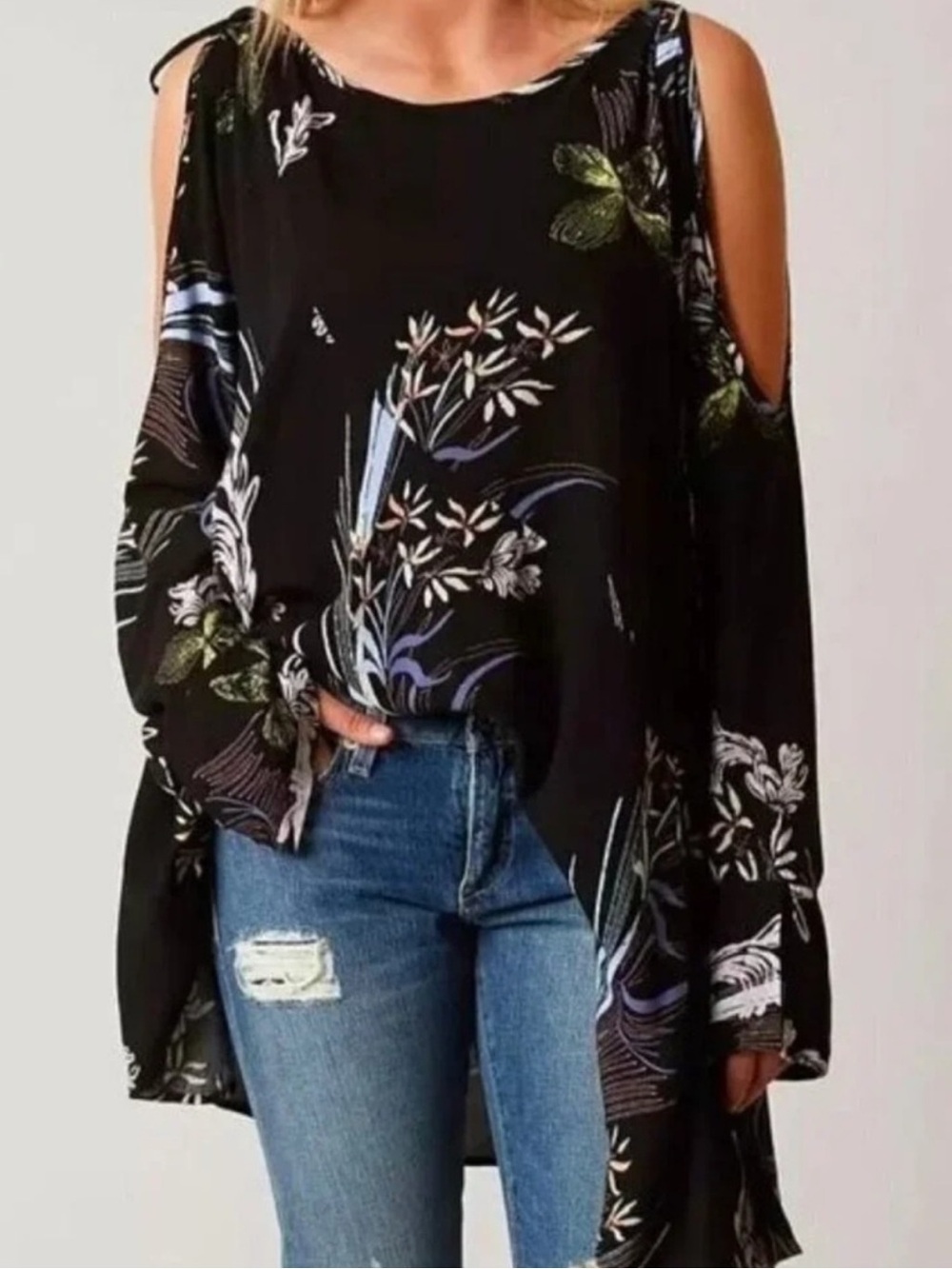 Free People Clear Skies Floral Tunic Dress Black M